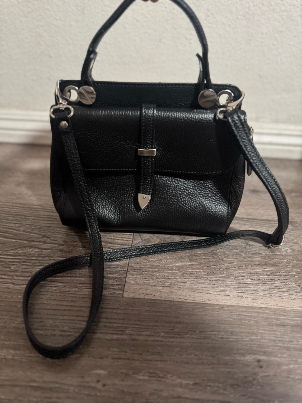 DV by Dolce Vita Black Pebbled Leather Top-Handle Satchel